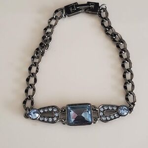 Givenchy Tennis Bracelet with Blue Stones in Black Gun Metal Gray Setting Signed